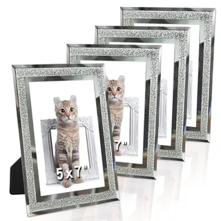 ASelected 4er Set Fotorahmen 13x18 Glas Bilderrahmen Photo Frame Glas Diamant Foto Rahmen Hochzeit Familie