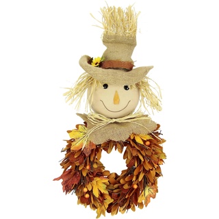 Herbstkranz mit Herbstmännchen und künstlichem Ahorn Laub Goldblätter und Beeren Dekorationen für Haustür Halloween Thanksgiving Wanddeko Wandkranz Türdeko Kränze Dekorationen Herbst Herbstgirlande