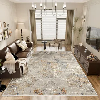 Vamcheer Teppich Wohnzimmer Flauschig Waschbar 120X170- Beige/Grau Schlafzimmer Teppich rutschfest, Teppiche Gegend Moderner, Super Weich Eingedickter Schwamm Komfort Updrade, für Arbeitszimmer, Büro