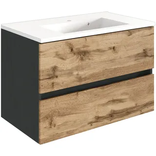 Held Waschtischkombi , Grau, Eiche Wotan , Stein , 2 Schublade(n) Schubladen , 80 cm , Zusatzausstattung erhältlich, hängend, Typenauswahl , Badezimmer, Waschbecken & Armaturen, Waschtische