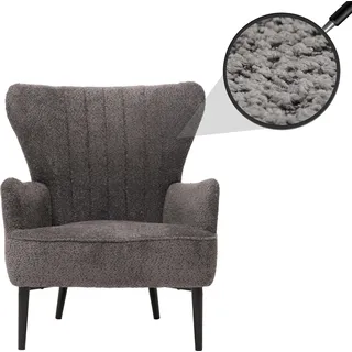 Lounge-Sessel HWC-K37, Cocktail-/Ohrensessel Polsterstuhl Retro Vintage Stoff Chenille (500g/m2) dunkelgrau - Grau