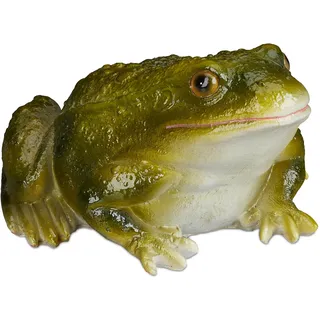 Relaxdays Gartenfigur Frosch, wetterfest, für Balkon, Terrasse, am Teich, Kunststein, sitzende Dekofigur Frosch, grün, 9 x 13.5 x 15 cm