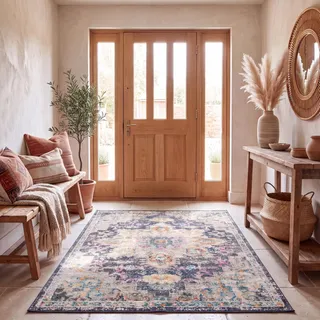 SAFAVIEH Boho Teppich für Wohnzimmer, Esszimmer, Schlafzimmer - Madison Collection, Kurzer Flor, Schwarz und Gold, 183 X 274 cm