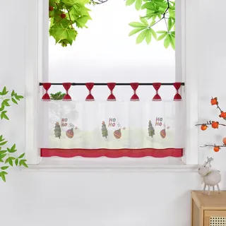 HeichkelL Scheibengardine mit Weihnachtsbaum Transparente Gardine Weihnachten Bistrogardine Kurzstores mit Stickerei Weiß HxB 45x90 cm