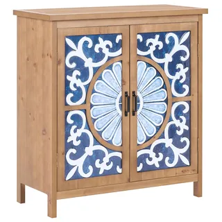 BELIANI Sideboard Braun u. Blau MDF mit 2 Türen Mediterraner Stil Muster Wohnzimmer Esszimmer Highboard Schrank Stauraum Aufbewahrung - Braun, Blau