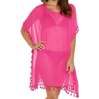 DiULi Damen Strandkleid, Bademode Strand Vertuschen Shirt Beachwear mit Quaste, Strandtunika Bikini Cover Up für Strandurlaub, Fuchsia