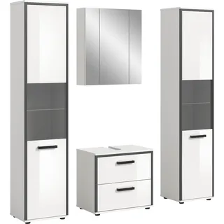 xonox.home - 4tlg. Kombination Kojak Badezimmerkombination in Front weiß Hochglanz Tiefzieh Korpus weiß Melamin - Badmöbelset - modern und funktional