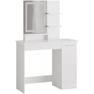 Vicco Schminktisch Julia Weiß 90 cm mit LED-Spiegel , Holzwerkstoff , 6 Fächer , 1 Schubladen , Rechteckig,Rechteckig , 90x137.5x38 cm , Schlafzimmer, Schminktische