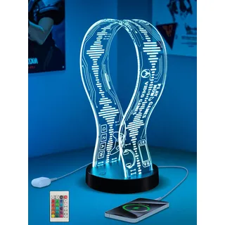 CoolGift Mart Leuchtender Kopfhörerständer mit 16 farbigen Lichtern, Acryl-Headset-Ständer im Gaming-Design mit 1 USB- und 1 Typ-C-Ladeanschluss, Geschenk für Gamer, Männer und Musikliebhaber