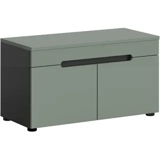 xonox.home - Sitzbank Canu 80x45x37cm in Korpus Basalt grau Nb., Front Smoke Green Nb. - Bank Garderobenbank Flurbank Truhe - modern & funktional