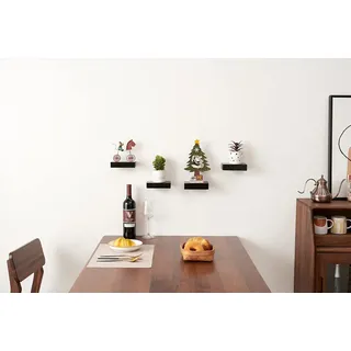 Schwarzes Wandregal Eichenholz Mini Wandregal 2 Stück für Dekorationspflanzen - Kleine Schweberegale für Wohnzimmer Schlafzimmer Badezimmer