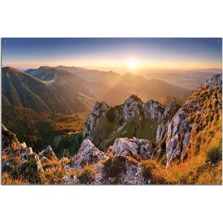 Wallario Outdoor-Poster für Garten oder Balkon, Motiv Berglandschaft mit Sonnenuntergang in der Slowakei, in ca. 61 x 91,50 cm - Braun