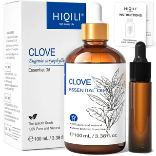 HIQILI Nelkenöl, ätherisches Öl, Duftöle für Aromatherapie, Diffusor | Günstige Großpackung für täglichen Diffuser und selbstgemachte Kerzen, vielseitiger Haushaltshelfer - 100 ml