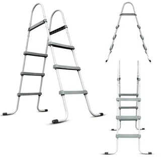 COIL Pooltreppe, Poolleiter für Gartenpools, Metall Pool Leiter, Sicherheitsleiter, Gesamthöhe: 150 cm, Max. Beckenhöhe: 107cm, Anzahl der Schritte:3 - Grau