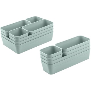 1 x Schubladen-Organizer Set, 14-teilig, Farbe: Pastellgrün, universell verstellbar, Aufbewahrungs-Box, Einteiler, Trenn-System, Utensilien, Stauraum, Wohn-Badezimmer, Kunststoff, BPA-frei