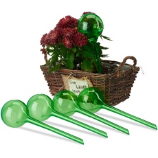 Bild von Bewässerungskugeln, 5er Set, Durstkugeln für Pflanzen, je 250 ml, Kunststoff, Gießkugel, HxD: 28 x 8 cm, grün
