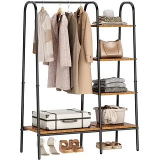 SogesHome Kleiderständer Freistehender Stehender Garderobenständer Ständer für Kleider mit Aufbewahrungsfächern für Schlafzimmer, Eingangsbereich, Vintage Brown&Black
