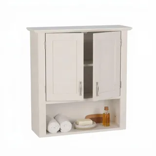 Relaxdays Hängeschrank, 3 Fächer, H x B x T: 62 x 58 x 20 cm, Küche & Bad Wandschrank, Doppeltür, Landhausstil, weiß - Holzwerkstoff , 58x62x20 , Badezimmer, Badmöbel, Hängeschränke
