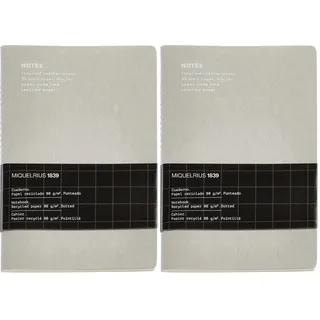 Miquelrius - Flexibles A5-Notizbuch (200 x 140 mm), innen gepunktet, 48 weiße Blätter, 80 g/m2 Recyclingpapier, Einband aus recyceltem Leder, Grau (Packung mit 2)