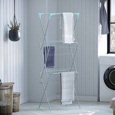 Home Vida Wäscheständer mit 3 Ebenen, Gestell zum Wäschetrocknen für drinnen und draußen, 14 m, silberfarben