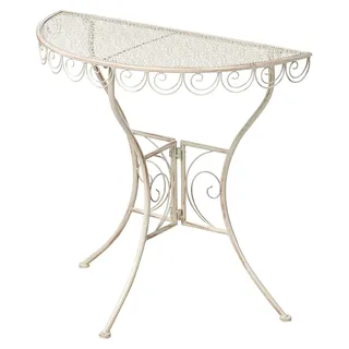 Balkontisch für 2 Personen aus Metall in Hellbeige, halbrund 80x36 cm