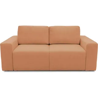 DOMO. collection Sofa Lares, 2 Sitzer Couch mit Schlaffunktion und Federkernpolsterung, lose Rückenkissen, Polstergarnitur, 192 x 116 x 85 cm (BxTxH), orange (lachs)