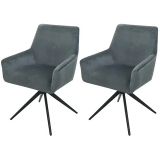 Mendler 2er-Set Esszimmerstuhl HWC-L91 Stoff dunkelgrau