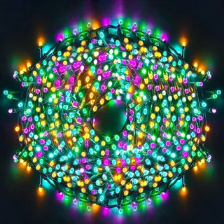 Ulinek bunte Lichterkette außen 100M Weihnachten 1000LED Cluster Lichterkette bunt mit Strombetrieben Weihnachtsdeko Wasserdicht IP44 8 Anzeigenmodi für außen Haus Party Weihnachtsbaum Balkon Terrasse
