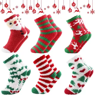 TaimeiMao Weihnachtssocken, Weihnachtssocken Damen, Kuschelsocken Weihnachten, Flauschige Socken, Adventskalender Socken Damen, Geschenk weihnachtssocken, Bettsocken