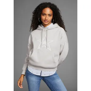 Kapuzensweatshirt KANGAROOS, Damen, Gr. 40/42, grau (grau, weiß), Sweatware, Obermaterial: 80% Baumwolle, 20% Polyester, oversize hüftlang, Rippbündchen, Sweatshirts Kapuzensweatshirt, mit Stern-Print