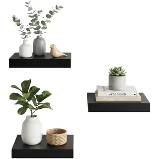 FurnitureR Wandregal 3er Set Schwarz, Schweberegal 20x20 cm, Wandboard aus Holz mit verdeckter Halterung, Wandregal Set für Wohnzimmer, Schlafzimmer, Küche & Bad, Moderne Wanddekoration