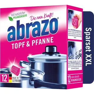 abrazo Topf & Pfanne - 12 Reinigungskissen für Töpfe, Grill & Backofen, Spülschwamm mit veganer Pflanzenseife, Küchenschwamm, Reinigungsschwamm