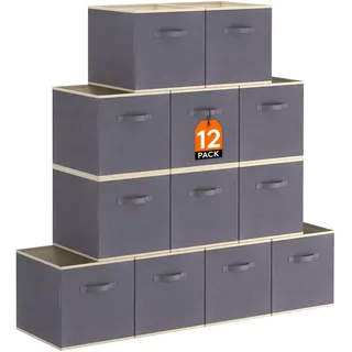 Lifewit 12 Stück Aufbewahrungswürfel, Aufbewahrungsbox aus Stoff, Ordnungsboxen aus Vliesstoff mit Griff für Würfelregal, Faltbox, Kleideraufbewahrung, Ordnungsboxen, 26,5 X 26,5 X 28 cm, Grau