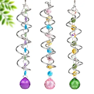 3PC Kristall Sonnenfänger mit Spiral Anhänger, 45 cm Fensterdeko Windspiel mit Glaskugel & 7 Chakra Kristallen, Hängedeko für Garten, Balkon, Terrasse, Fenster & Zuhause (3pcs)