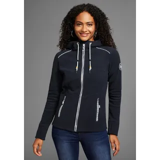 Fleecejacke KANGAROOS, Damen, Gr. 52/54, blau (navy), Fleece, Obermaterial: 100% Polyester, bequem hüftbedeckend, Jacken Fleecejacke, figurbetonte Passform, mit Kapuze und Kordelzug, Übergangsjacke