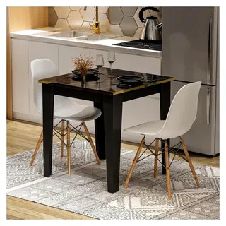 Loren 72X72 cm – MODERNER KÜCHENTISCH UND BALKONTISCH FÜR 2 PERSONEN (Schwarz Marmor)