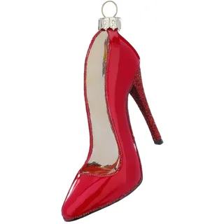Holly & Jolly - Weihnachtskugel High Heel, ca. 12 cm | Christbaumkugel aus Glas, handbemalt, Weihnachtsbaumschmuck in Rot, beglittert, Weihnachtsdeko für Innen