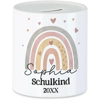 Kiddle-Design Schulkind 2026 Spardose Mädchen Personalisiert, Kleines Geschenk Einschulung Regenbogen Schulstart Schuleinführung mit Name & Jahr für Erstklässler - Geldgeschenk