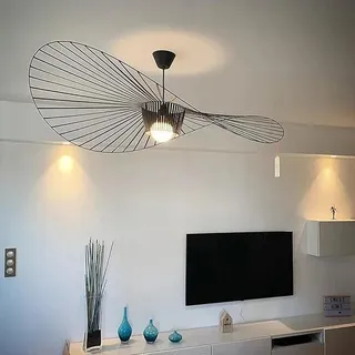 Vertigo Pendelleuchte & Hängeleuchte 120cm Schwarz - Moderne Hängelampe e27 für Wohnzimmer Schlafzimmer Restaurant, Glasfiber + Polyurethan Vintage Hut Hängend Lampe, Max 40W - Schwarz