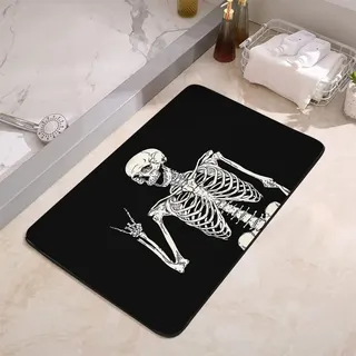 YISUMEI Badezimmerteppich 42x60 cm Badematte Rutschfester Waschbar Absorbierender Badvorleger Schnelltrocknend(Schwarzer Felsen Skelett)