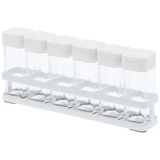 Yamazaki 3347 TOWER Gewürzdosen (6er-Set) & Ständer, weiß, Acrylharz/Polyethylen/Stahl, minimalistisch, 4 x 23,5 x 4 cm (L x B x H)
