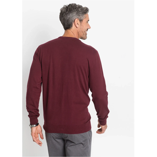 Strickpullover BONPRIX "Feinstrickpullover in Regular Fit", Herren, Gr. 56/58 (XL), rot (ahornrot), Strick, Obermaterial: 70% Baumwolle, 30% Polyamid, unifarben, regular fit hüftlang, V-Ausschnitt, Strickbündchen, Pullover Strickpullover, aus Feinstrickmaterial, mit V-Ausschnitt, Regular Fit