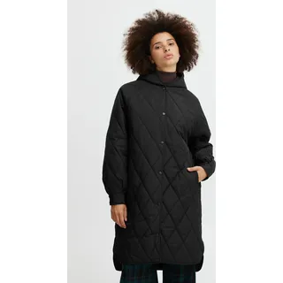 ICHI IHHansa Damen Steppmantel Wintermantel Winterjacke mit Druckknöpfen Kapuze Loose fit - Schwarz