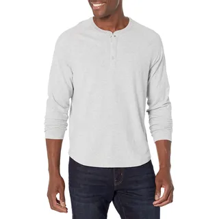 Amazon Essentials Herren Henley-Shirt mit langen Ärmeln und normaler Passform (erhältlich in Übergrößen), Hellgrau Meliert, M