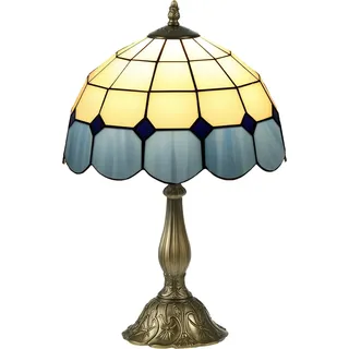 Tiffany Tischlampe - Nachttischlampe - Handgefertigtes Buntglas - Ø31×48 cm - E27-Fassung, EU-Stecker 220 V - Druckschalter - Blau