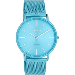 Oozoo Vintage Damen Uhr Hellblau - Armbanduhr Damen mit 20mm Lederarmband - Analog Damenuhr in rund C20331