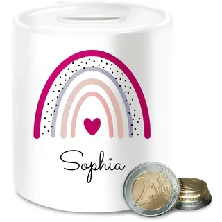 Spardose - Regenbogen Regenbögen - Unisize - Weiß - mädchen personalisierte Rainbow Sophia Name Kinder und Herz spardose+personalisiert+mädchen+Regenbogen