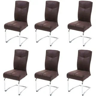 Mendler 6er-Set Esszimmerstuhl HWC-G56, Küchenstuhl Freischwinger Stuhl, Textil Wildleder-Optik ~ braun