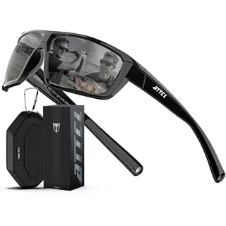 ATTCL Sonnenbrille Herren Polarisiert Für Sports: UV400 Schutz Leicht Wrap-Around TR90 Rahmen Angeln Golf Laufen Autofahren 5001 Schwarz