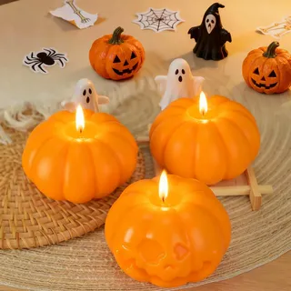 3 Stück Kürbis-Duftkerzen,Sojawachs-Duftkerze, Kunst, dekorativ, handgefertigt, für Hochzeit, Allerheiligen, Geburtstag, Geschenk(Orangefarbener Zwergkürbis, 3)